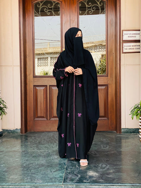 Bow Embroidered Abaya Black, 25-26 Hijab by Dania Bow Embroidered Abaya Black, 25-26 Hijab by Dania