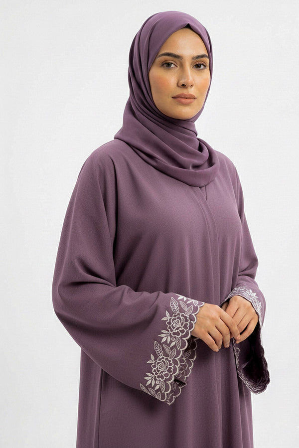 Floral Touch cuff Embroidery Abaya