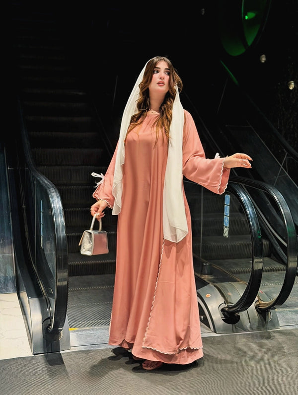 Classic 2Pc scalloped Embroided Abaya