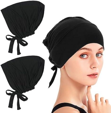 White And Black Tie-Back Hijab Cap