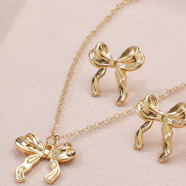 Ribbon Bow Necklace & Earrings Set