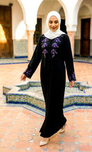 Black Purple Embroidered Abaya
