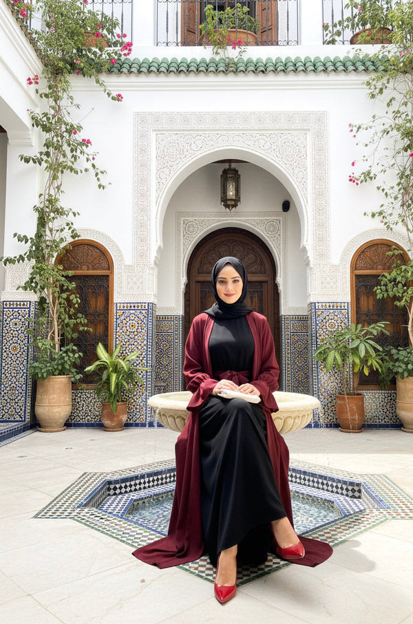 Black and Mehroon belt abaya