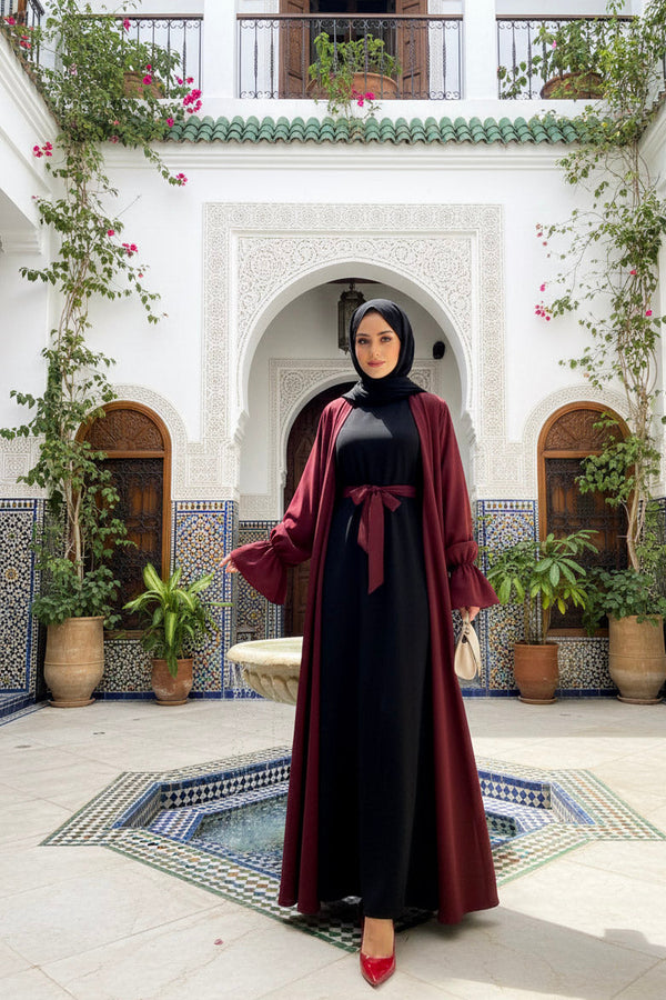Black and Mehroon belt abaya