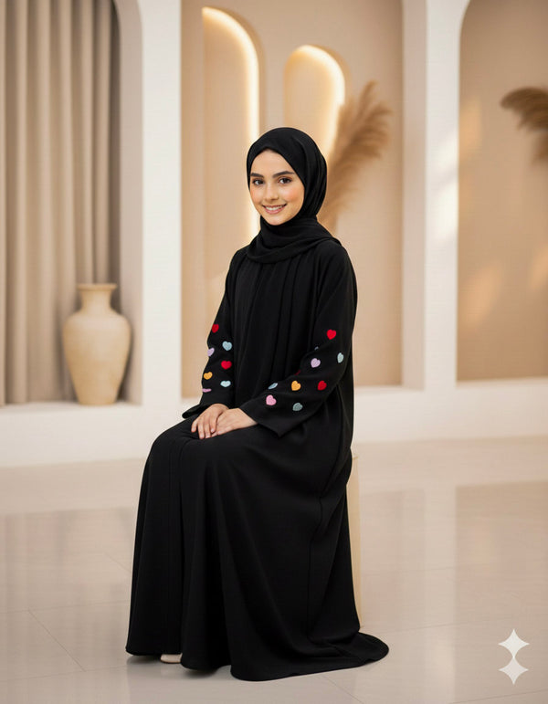 kids Multi Color sleeves heartline abaya