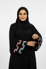 Women black zigzag Embroidery abaya