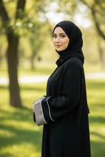 Black striking grey wide sleeves abaya