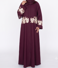 Mehroon gold Emb abaya