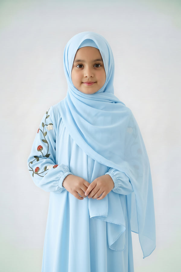 kids fruity sleeves embroidery abaya                                                                                                                                         kids fruity sleeves abaya