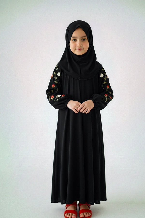 kids fruity sleeves embroidery abaya                                                                                                                                         kids fruity sleeves abaya