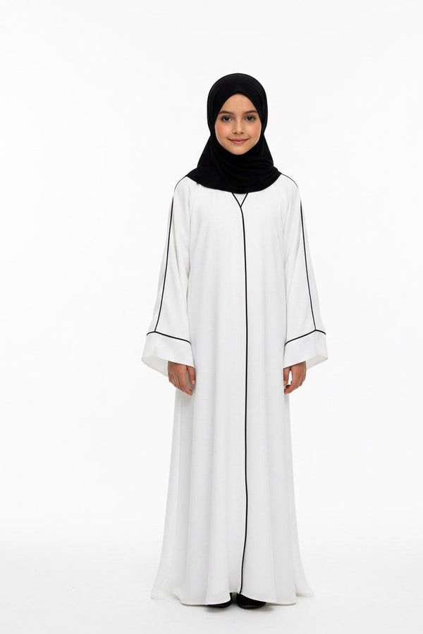 kids White Grace piping abaya