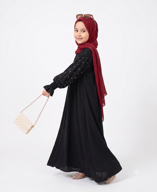 Ballon pearl sleeves kids abaya