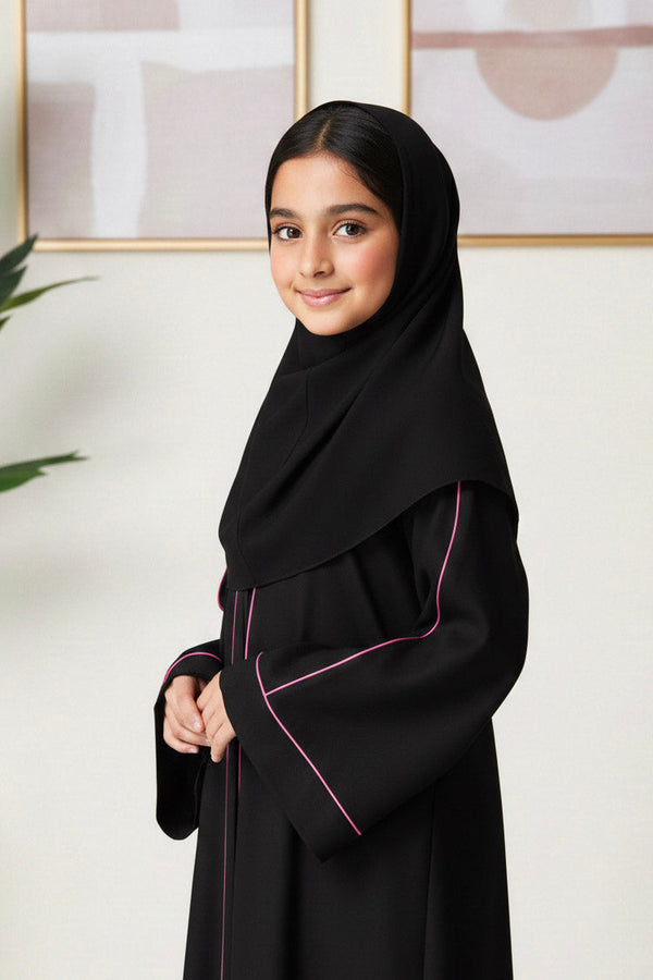 Black Abaya with Pink Trim
