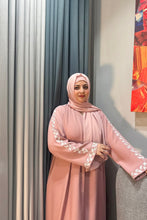 Leaf sleeves Embroidery abaya-dusty pink