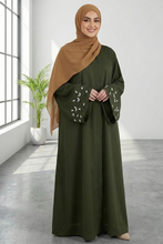 Olive Green Leaf SleeveEmbroidery Abaya