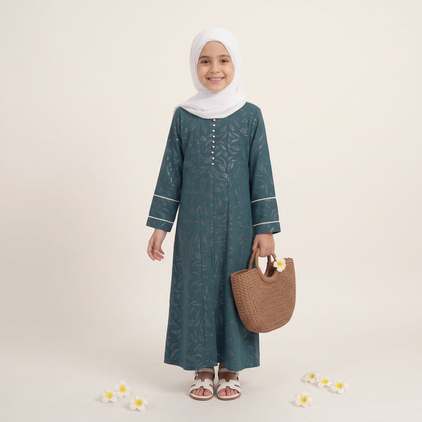Kids abaya with sleeves pearls lace