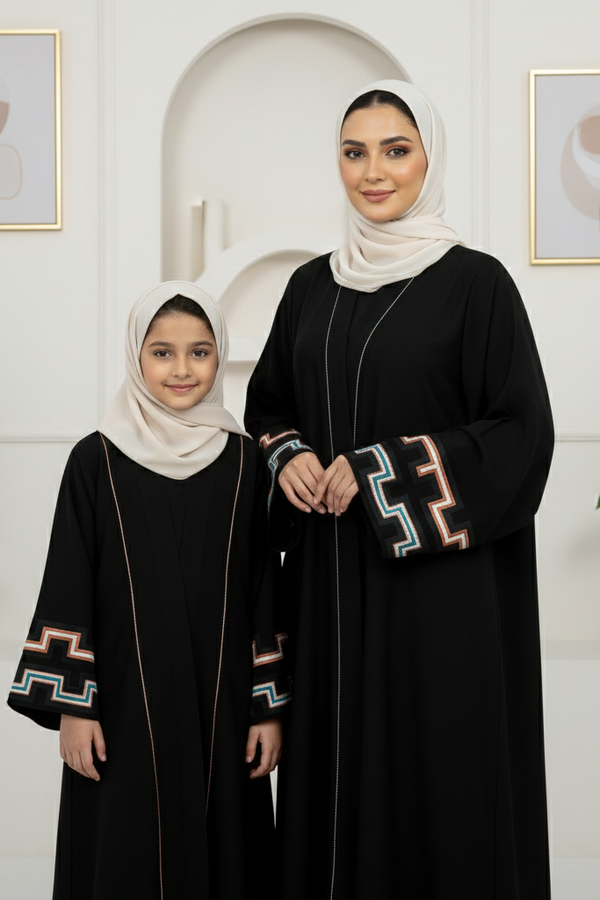 Zigzag embroidery  Mommy And Me Abaya