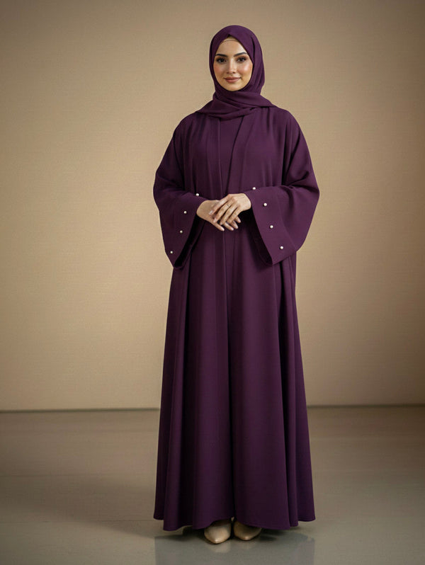 plum sleeves pearl abaya