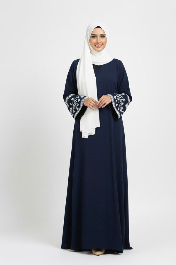 sleeves Embroidry abaya-navy blue