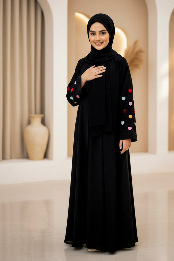 kids Multi Color sleeves heartline abaya
