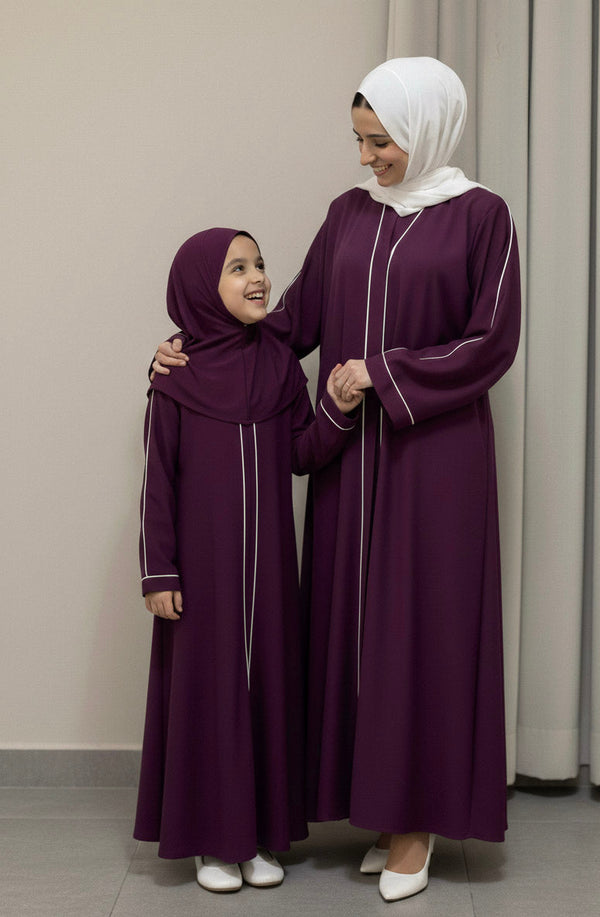 Deep purple piping abaya Mommy & Me Abaya Set