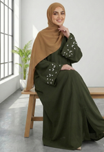 Olive Green Leaf SleeveEmbroidery Abaya