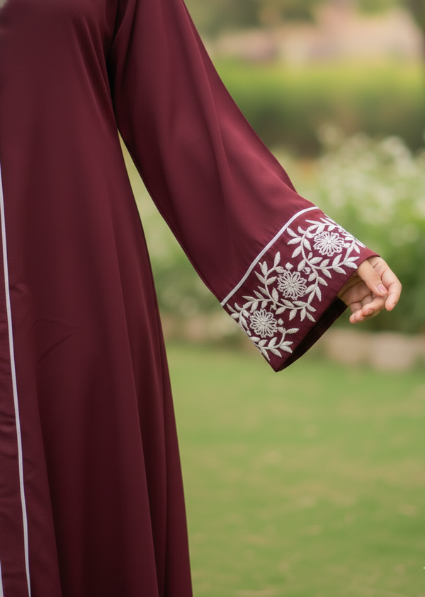 Embroidered Maroon Abaya