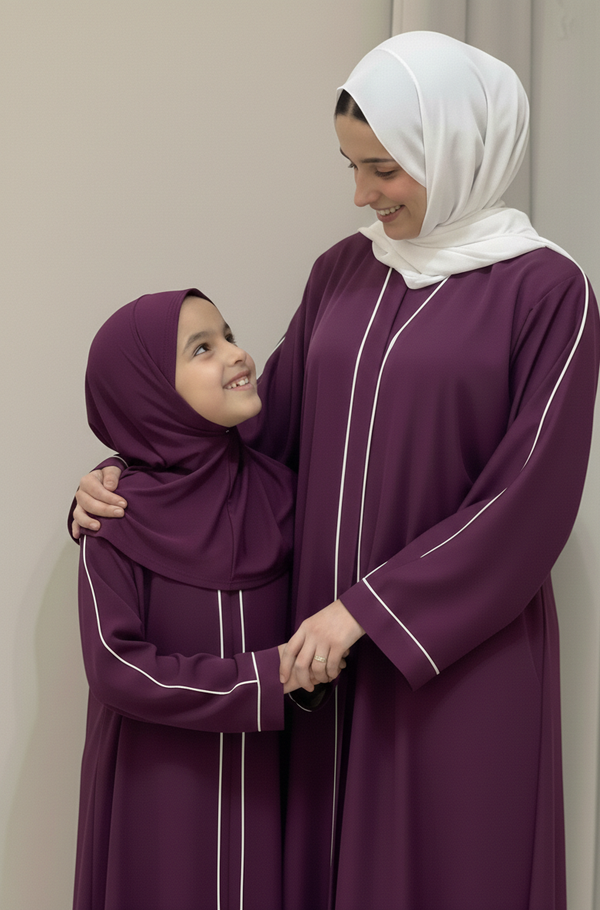 Deep purple piping abaya Mommy & Me Abaya Set