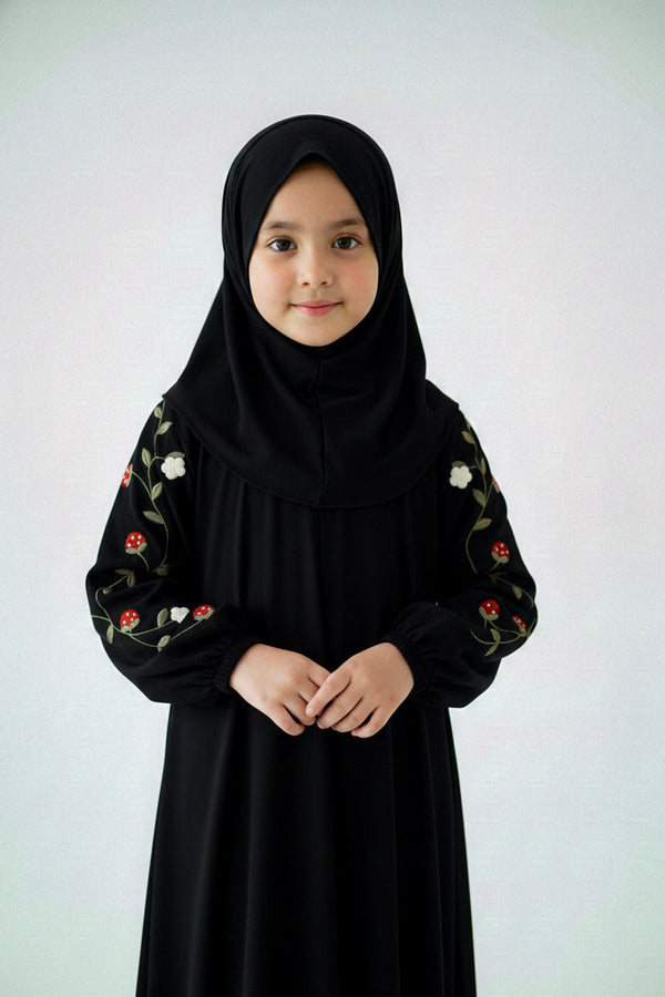 kids fruity sleeves embroidery abaya                                                                                                                                         kids fruity sleeves abaya