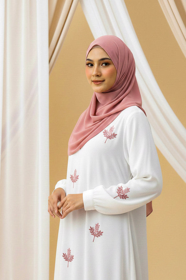 Ivory Fern Embroidered Abaya-DUSTY PINK
