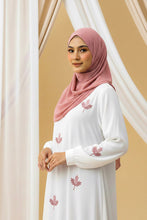 Ivory Fern Embroidered Abaya-DUSTY PINK
