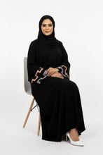 Women black zigzag Embroidery abaya