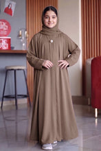 kids basic white pearl button abaya