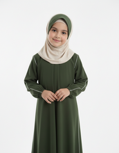 kids basic piping abaya-olive green