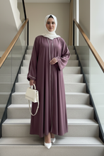 Basic mauve pink women piping abaya