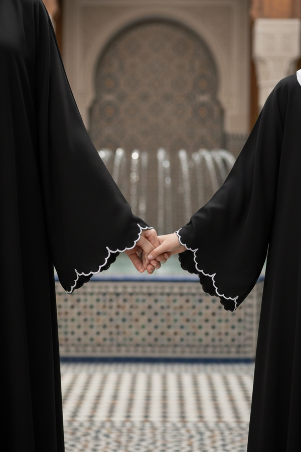 Mommy and Me abaya set with white cuttwork cuff