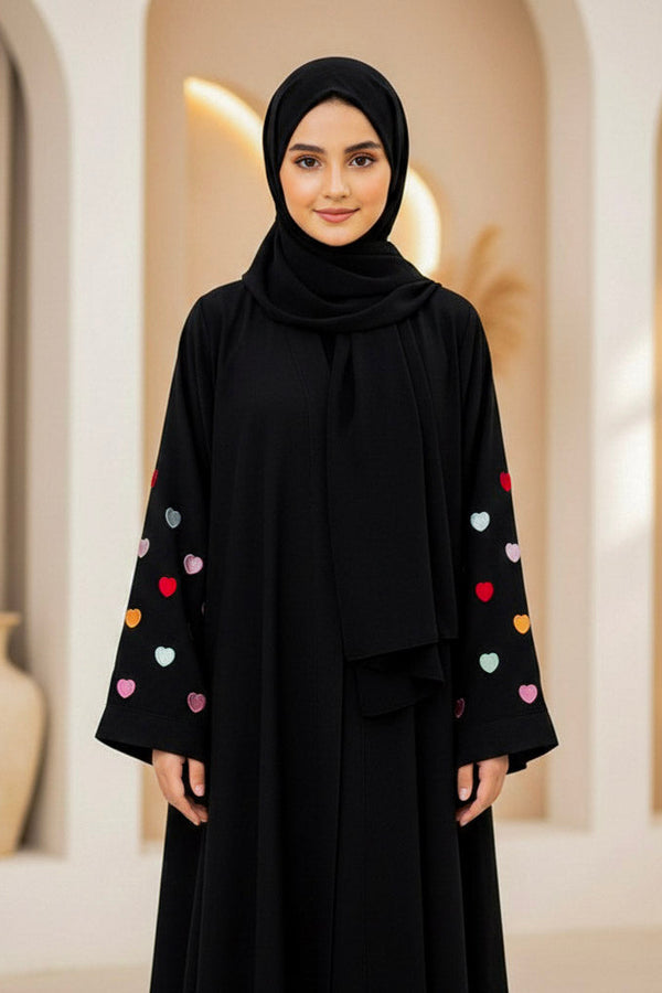 kids Multi Color sleeves heartline abaya