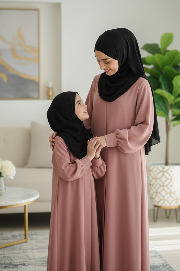 Basic Dusty pink Mommy And Me Abaya