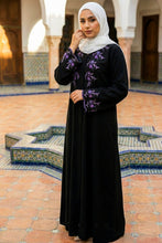 Black Purple Embroidered Abaya