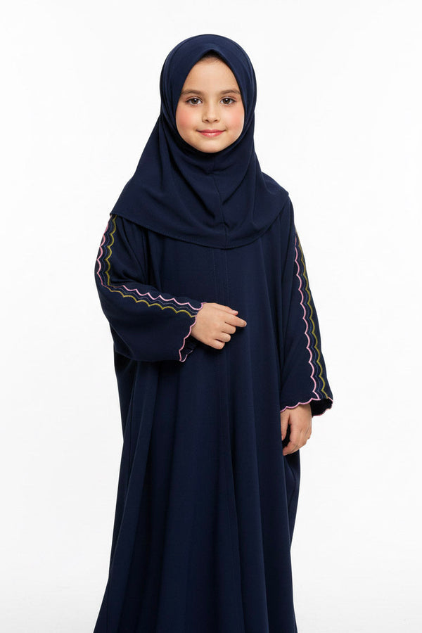 Safaa Navy Floral Trim Abaya