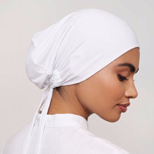 White And Black Tie-Back Hijab Cap