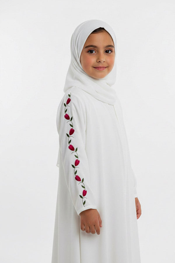 Petal Line Embroidery Kids Abaya