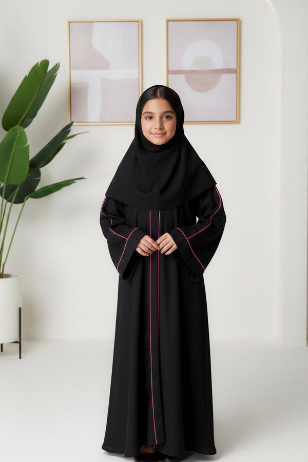 Black Abaya with Pink Trim