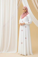 Ivory Fern Embroidered Abaya-DUSTY PINK
