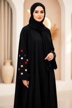 Women Black Multi Color Heartline Abaya