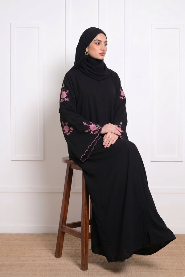 Embroidered Scallop Bell Abaya