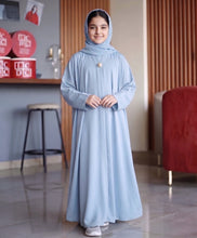 kids basic white pearl button abaya