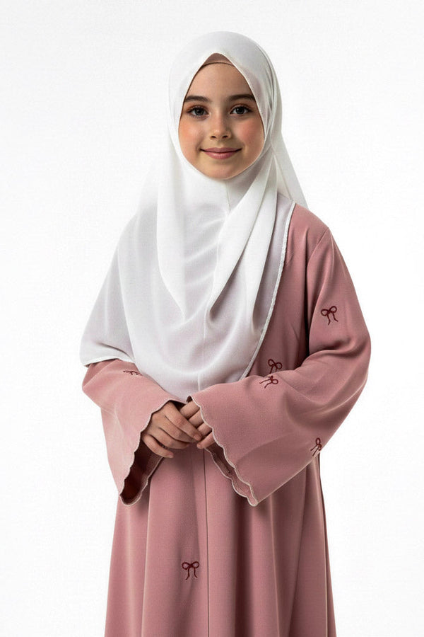 Kids bow abaya-dusty pink