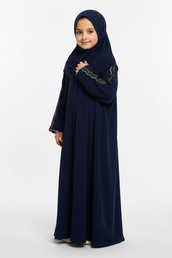Safaa Navy Floral Trim Abaya