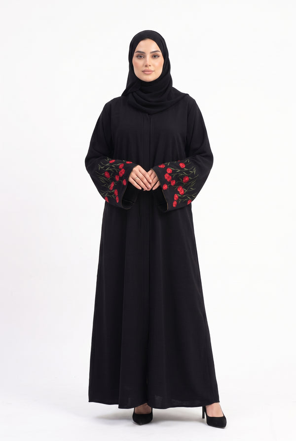 Crimson Bloom Emb Abaya